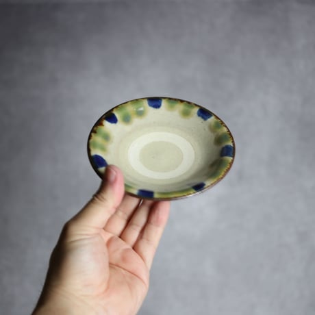 4寸皿1S 呉須 緑釉 点打 やちむん 陶器 いずみ窯 島袋工房:7028007
