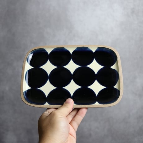 長角皿 中 呉須丸紋 やちむん 陶器 一翠窯:7021002