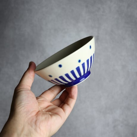 4寸マカイ 呉須釉 ストライプ やちむん 陶器 高江洲陶磁器:7205009