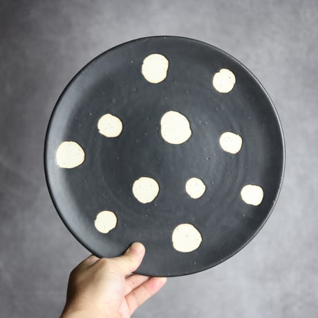 モノクロ皿 丸 大 やちむん 陶器 陶factory509:7017024