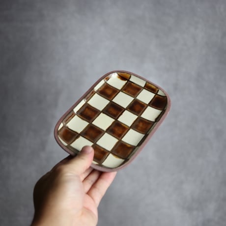 長角皿 小 格子 飴 白 やちむん 陶器 一翠窯:7021001