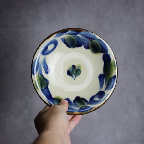 6寸皿1S 呉須 緑釉 唐草 陶器 いずみ窯 島袋工房:7028015
