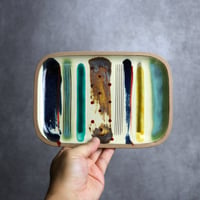 長角皿 中 赤絵 ストライプ やちむん 陶器 一翠窯:7021018