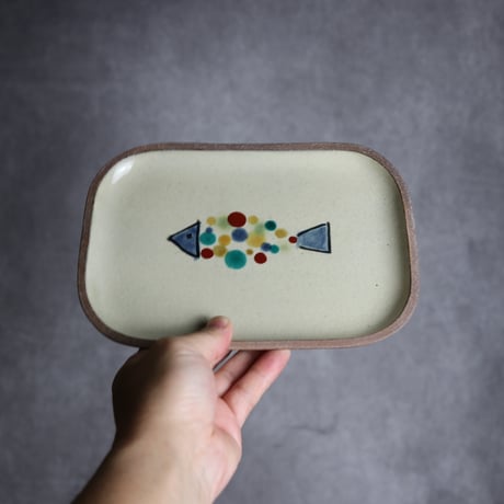 長角皿 中 赤絵 魚 やちむん 陶器 一翠窯:7021018