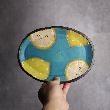 オーバルプレートB レモン やちむん 陶器 アトリエクッチャネ:7026006