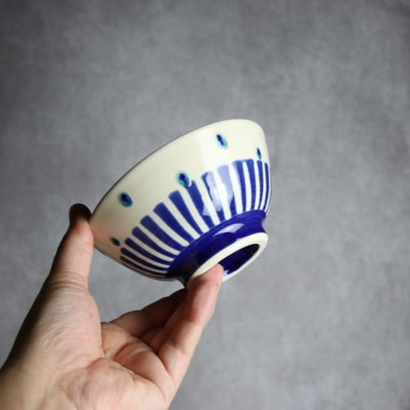4寸マカイ 呉須釉 ストライプ やちむん 陶器 高江洲陶磁器:7205009