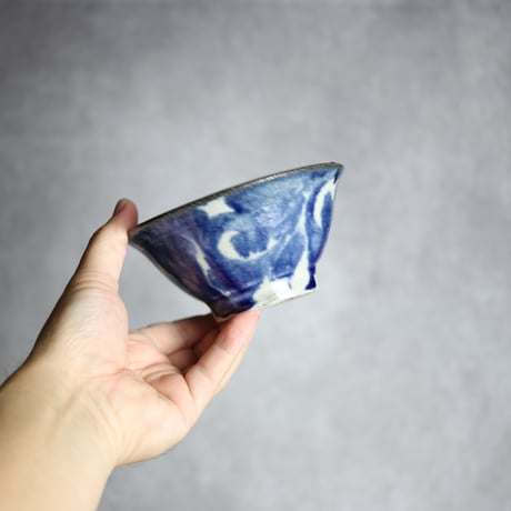 4寸マカイ5 呉須釉 唐草 やちむん 陶器 榮一工房:7013034