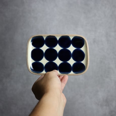 長角皿 小 呉須丸紋 やちむん 陶器 一翠窯:7021001
