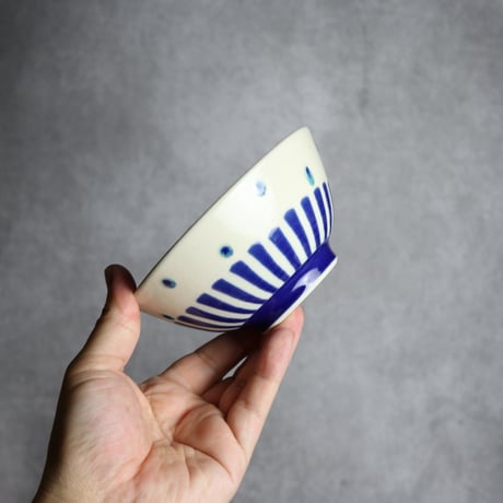 4寸マカイ 呉須釉 ストライプ やちむん 陶器 高江洲陶磁器:7205009