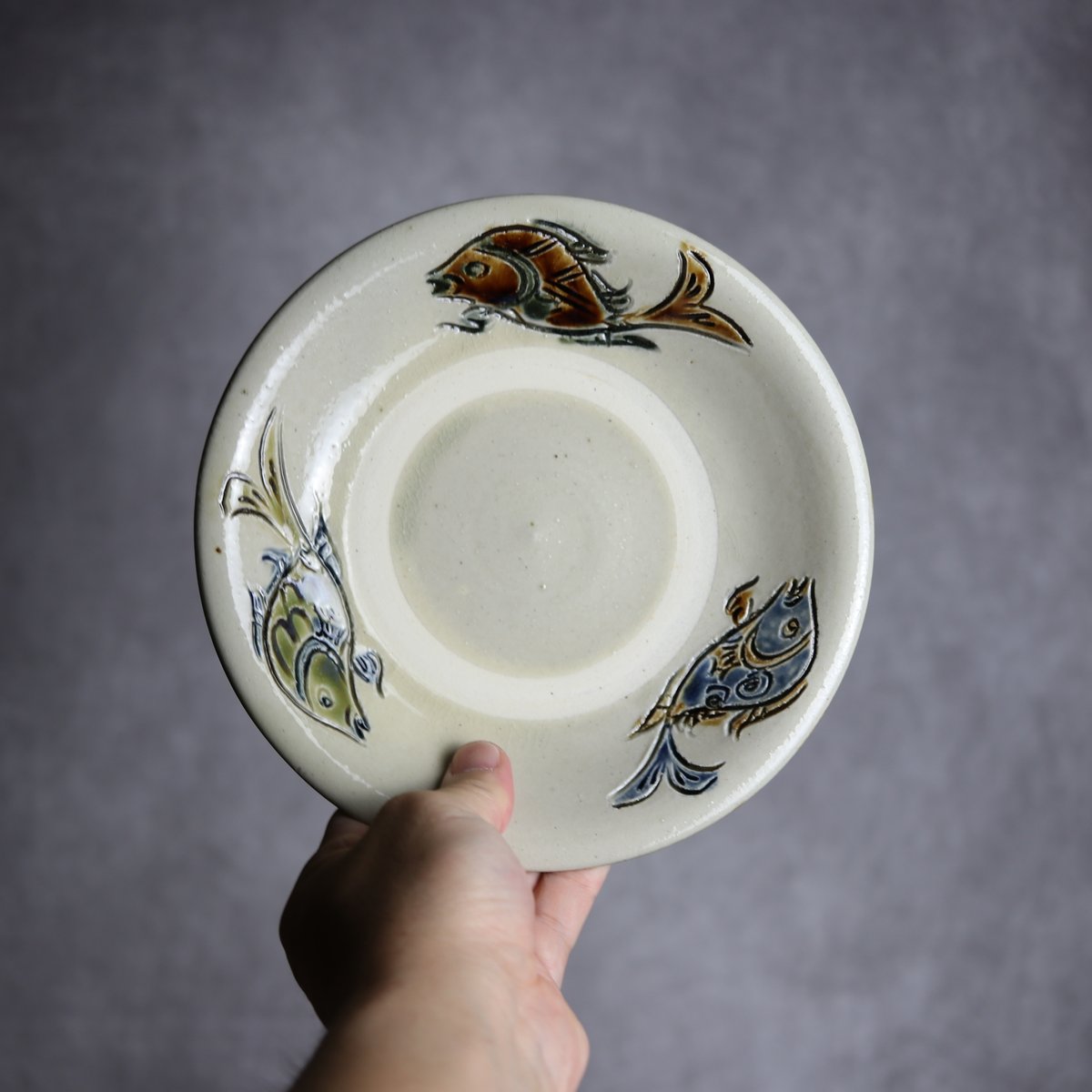やちむん 魚の絵柄 陶器皿セット A様オーダー品 魚紋・海老紋 6寸皿セット【金城陶器秀陶房