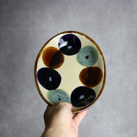 オーバル皿3 三彩丸紋 やちむん 陶器 エドメ陶房:7201002