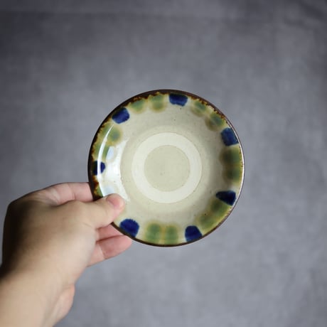 4寸皿1S 呉須 緑釉 点打 やちむん 陶器 いずみ窯 島袋工房:7028007