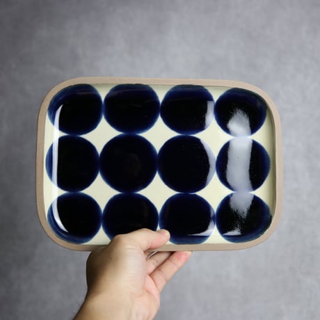 長角皿 大 呉須丸紋 やちむん 陶器 一翠窯:7021003