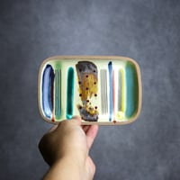 長角皿 小 赤絵 ストライプ やちむん 陶器 一翠窯:7021017