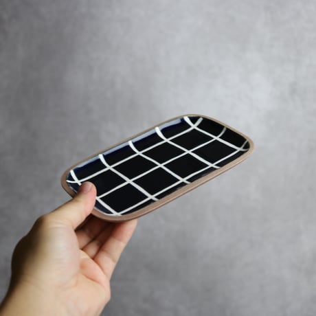 長角皿 小 タイル 藍色 やちむん 陶器 一翠窯:7021001