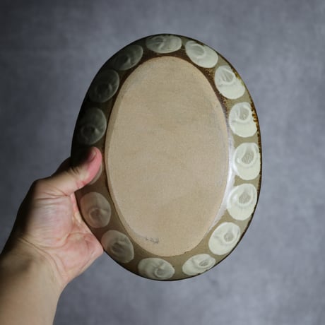 オーバル皿1 唐草紋 やちむん 陶器 エドメ陶房:7201002