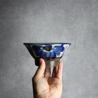 4.5寸マカイ1 飴 呉須釉 菊花格子点打 やちむん 陶器 漂窯:7010025