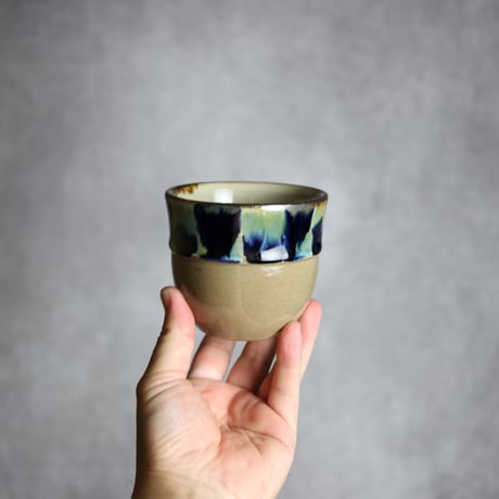 丸フリーカップ1 青三彩紋 やちむん 陶器 エドメ陶房:7201009