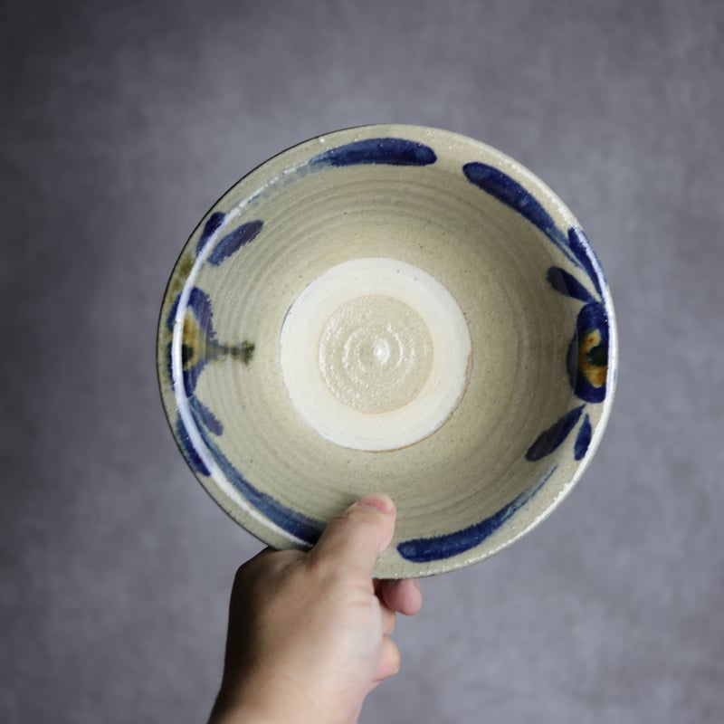 やちむん 田村窯 8寸皿蛇の目あり 唐草 やちむん工房 田村窯の7寸