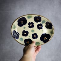 オーバル皿5 花紋 やちむん 陶器 エドメ陶房:7201002