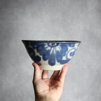6寸マカイ1 呉須釉 菊唐草紋 やちむん 陶器 榮一工房:7013043
