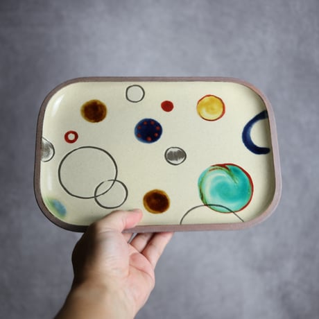 長角皿 大 赤絵 プリズム やちむん 陶器 一翠窯:7021019