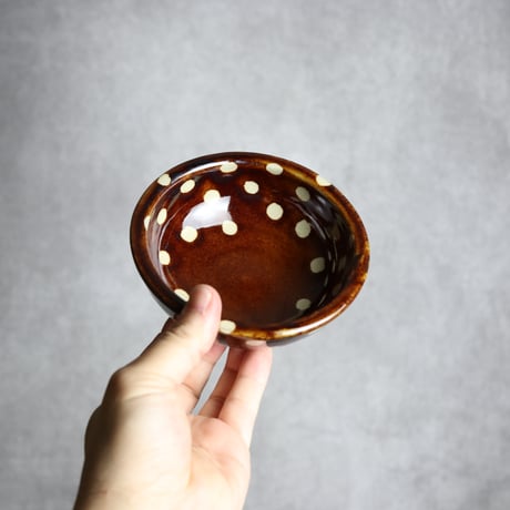 4寸鉢 飴釉 蝋抜 点打 やちむん 陶器 真南風工房:7011012