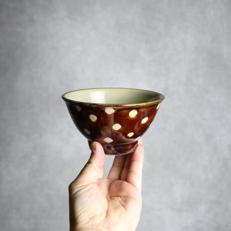 4寸マカイ 飴釉 蝋抜 点打 やちむん 陶器 真南風工房:7011008