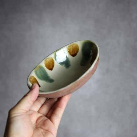 楕円鉢S2 三彩 点打 やちむん 陶器 漂窯:7010014