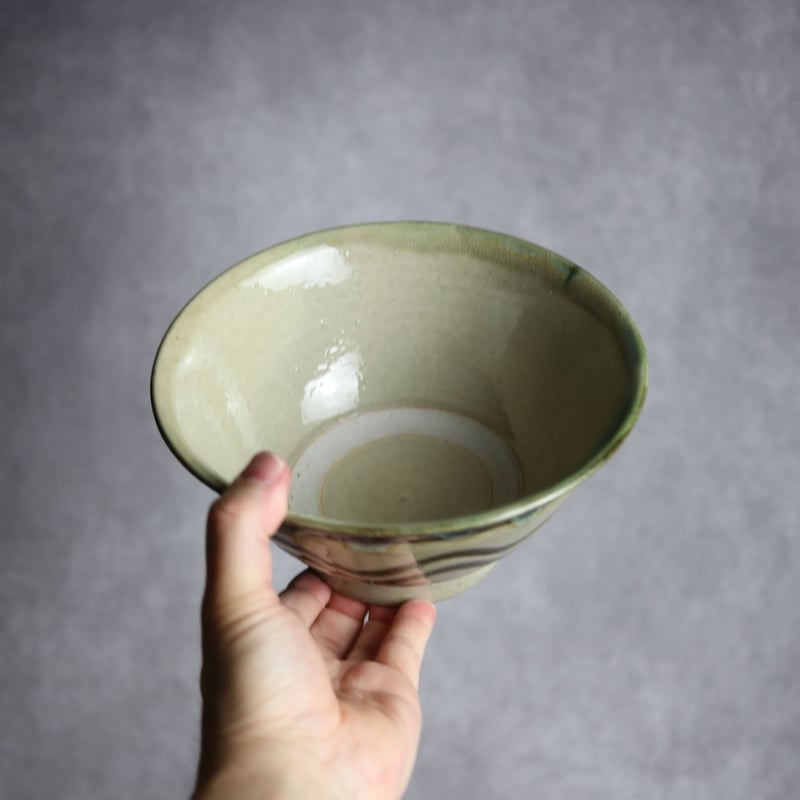 6寸マカイS1 緑釉 指描 波紋 やちむん 陶器 北窯 松田米司工房:7003012