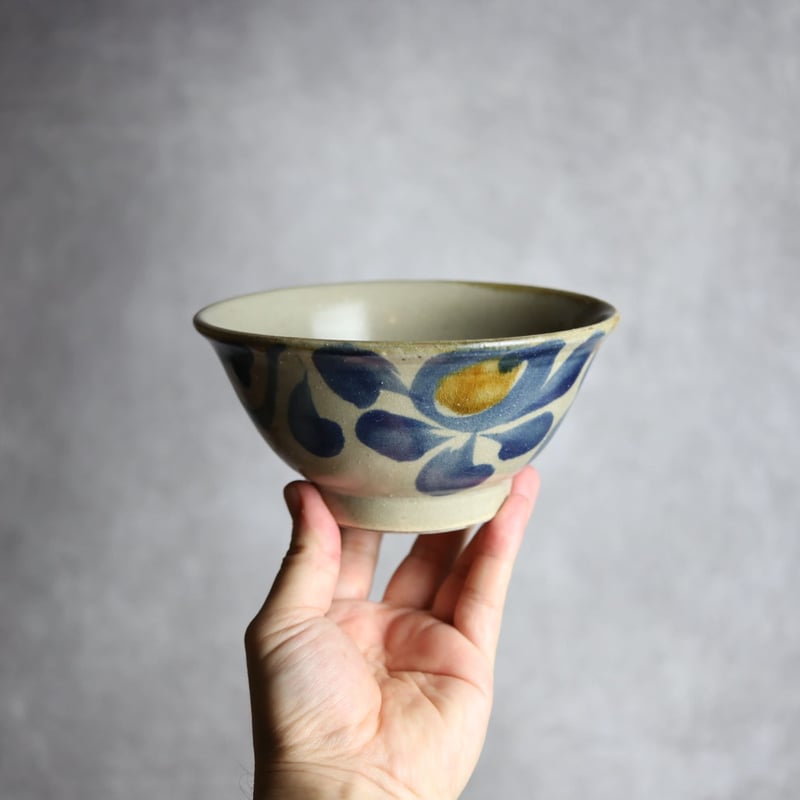 5寸マカイS1 飴 呉須釉 菊花唐草 やちむん 陶器 北窯 松田米司工房