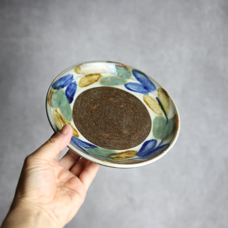 6寸皿2 三彩 双葉紋 やちむん 陶器 漂窯:7010006