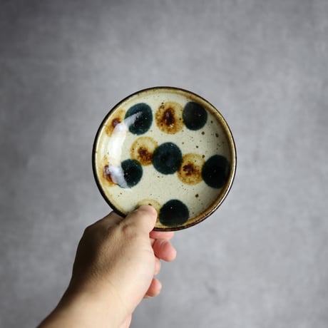 4寸皿 ドット 紺 茶 やちむん 陶器 陶芸こまがた:7006086