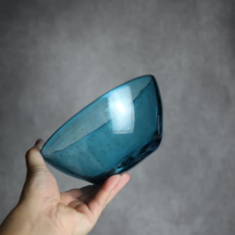 気泡ボウル小 水色 琉球ガラス ガラス工房 清天:7102040