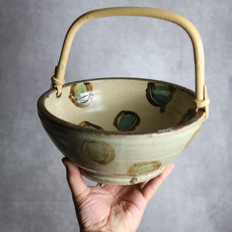 菓子鉢2 三彩 丸紋 やちむん 陶器 北窯 宮城正享工房:7005050 ※重い