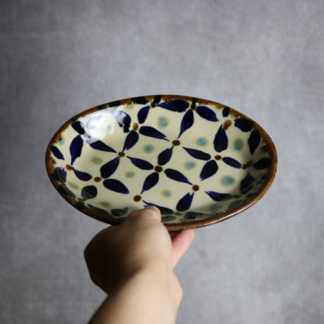オーバル皿2 網花紋 やちむん 陶器 エドメ陶房:7201002