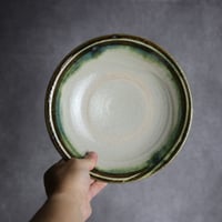 7寸皿5 緑釉 指描 やちむん 陶器 榮一工房:7013019