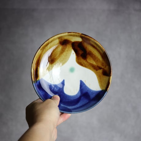 6寸皿S1飴 呉須釉 鳥 やちむん 陶器 拓美窯:7203005