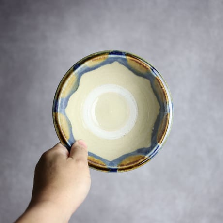 5寸ワンブーS1 飴 呉須釉 海波紋 やちむん 陶器 北窯 松田米司工房:7003032