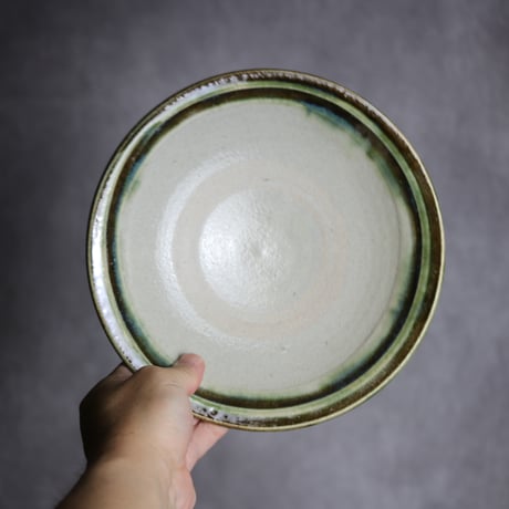 7寸皿3 緑釉 指描 やちむん 陶器 榮一工房:7013019