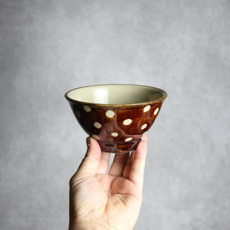4寸マカイ 飴釉 蝋抜 点打 やちむん 陶器 真南風工房:7011008