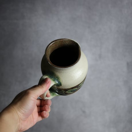 ピッチャー1 三彩 線彫唐草 やちむん 陶器 榮一工房:7013094