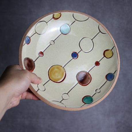 赤絵ちゃんぷるー皿 大 ボンボン やちむん 陶器 一翠窯:7021011
