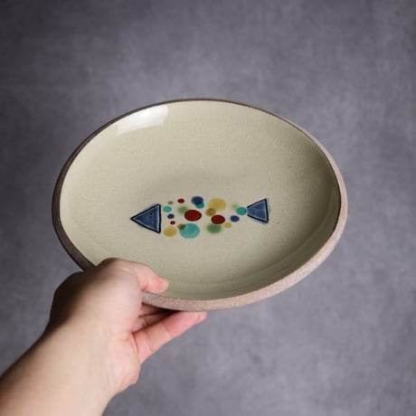 赤絵ちゃんぷるー皿 大 魚 やちむん 陶器 一翠窯:7021011