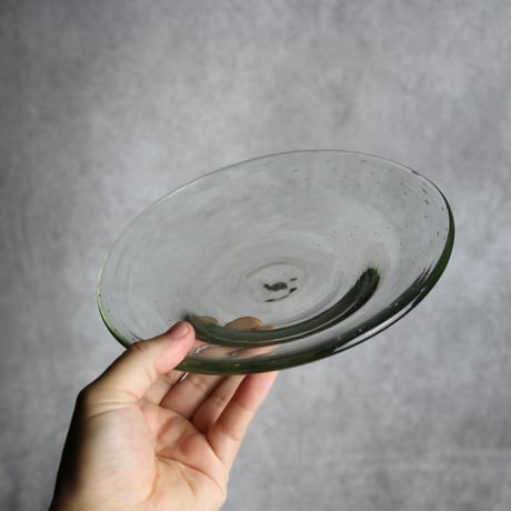 気泡皿 中 クリア 琉球ガラス ガラス工房 清天:7102009