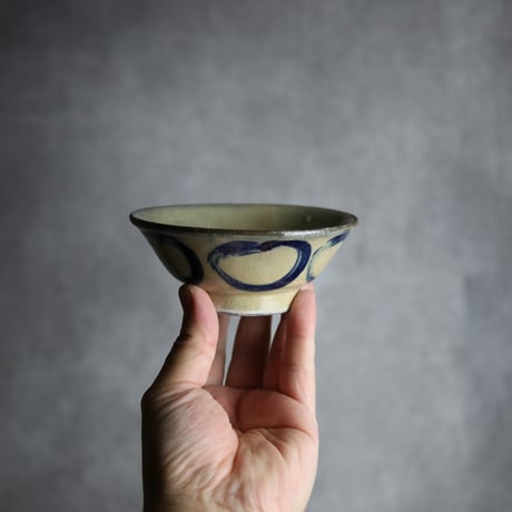 3.5寸マカイ1 呉須釉 丸紋 やちむん 陶器 北窯 宮城正享工房:7005013