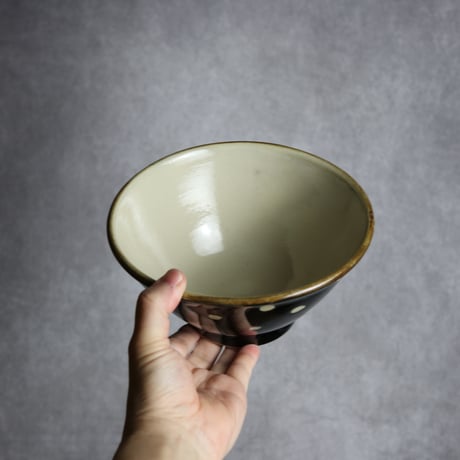 6寸マカイ 呉須釉 蝋抜 点打 やちむん 陶器 真南風工房:7011011