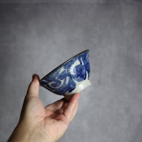 4寸マカイ3 呉須釉 唐草 やちむん 陶器 榮一工房:7013034