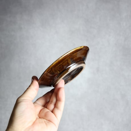 4寸皿 飴釉 蝋抜 点打 やちむん 陶器 真南風工房:7011002