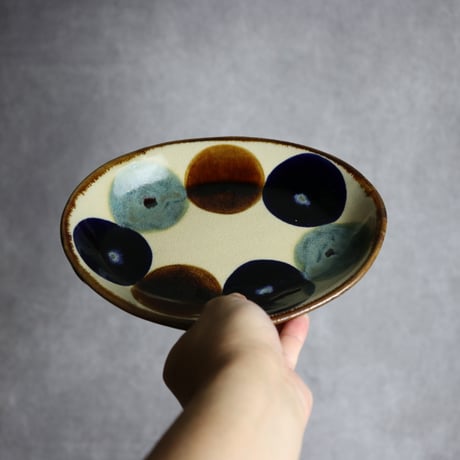 オーバル皿3 三彩丸紋 やちむん 陶器 エドメ陶房:7201002